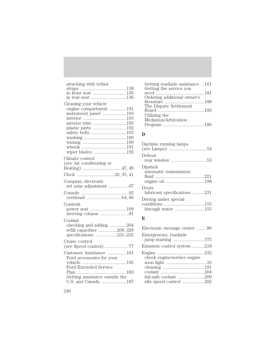 Index | FORD 2003 Crown Victoria v.2 User Manual | Page 240 / 248