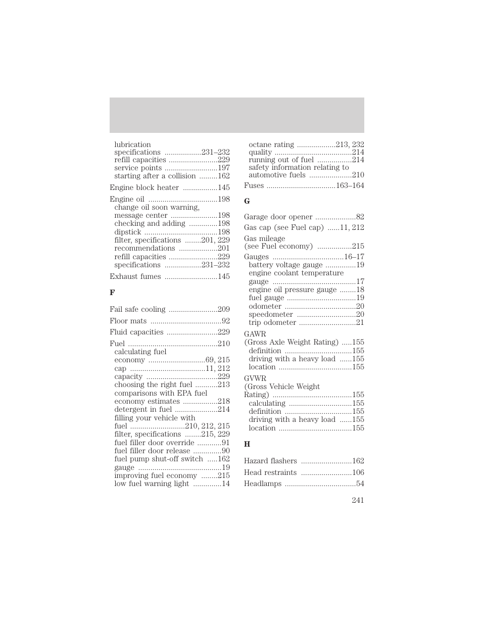 Index | FORD 2003 Crown Victoria v.2 User Manual | Page 241 / 248