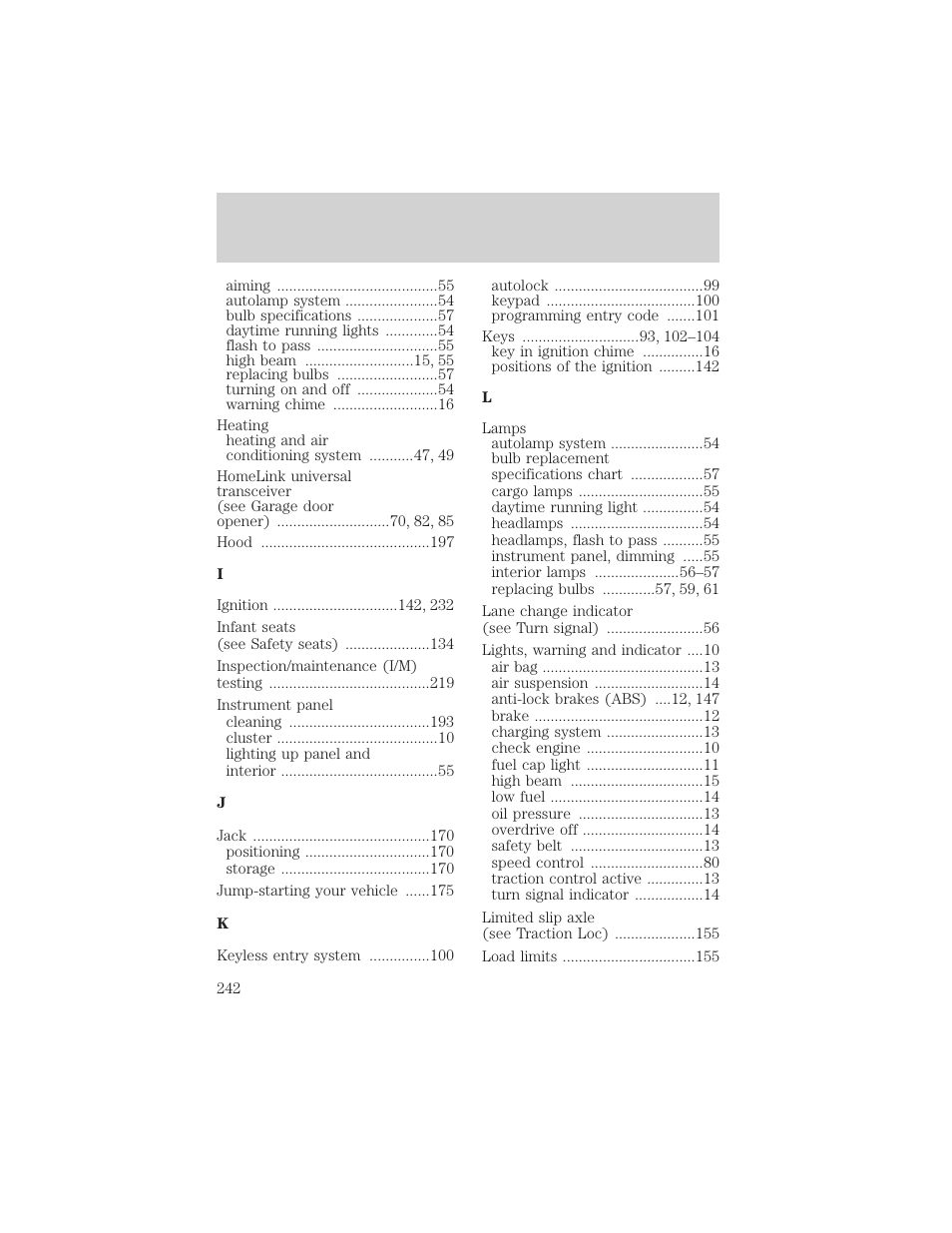 Index | FORD 2003 Crown Victoria v.2 User Manual | Page 242 / 248