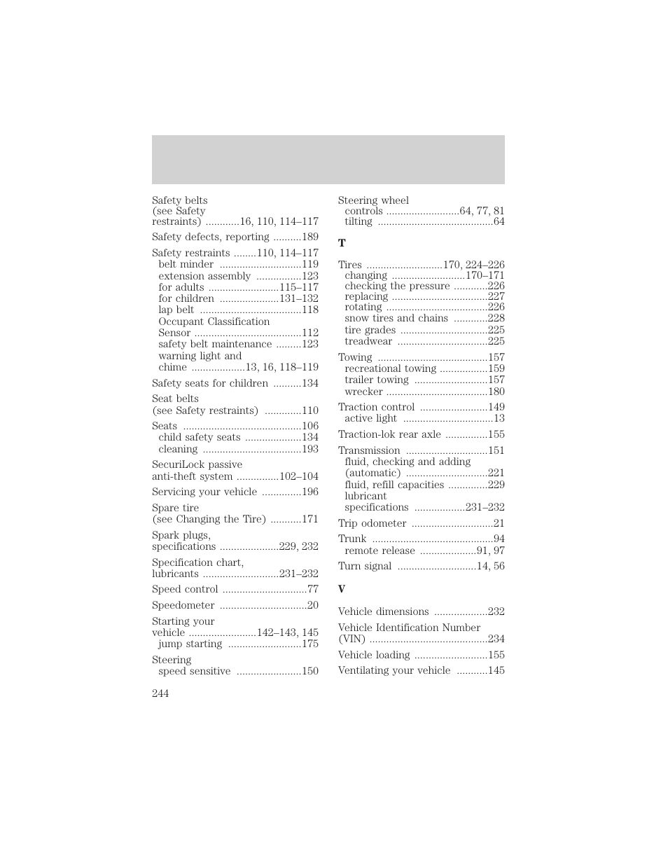 Index | FORD 2003 Crown Victoria v.2 User Manual | Page 244 / 248