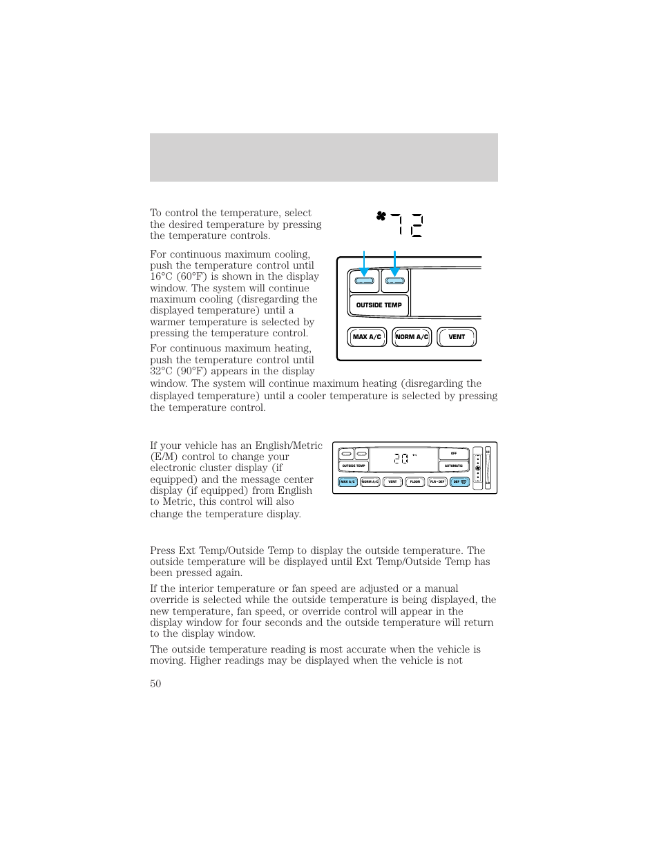 Climate controls | FORD 2003 Crown Victoria v.2 User Manual | Page 50 / 248