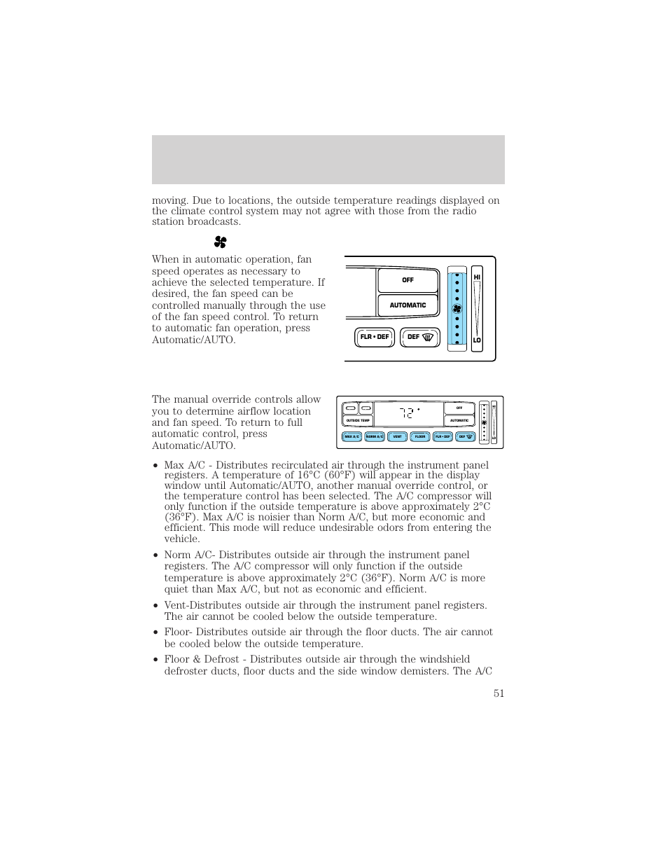 Climate controls | FORD 2003 Crown Victoria v.2 User Manual | Page 51 / 248