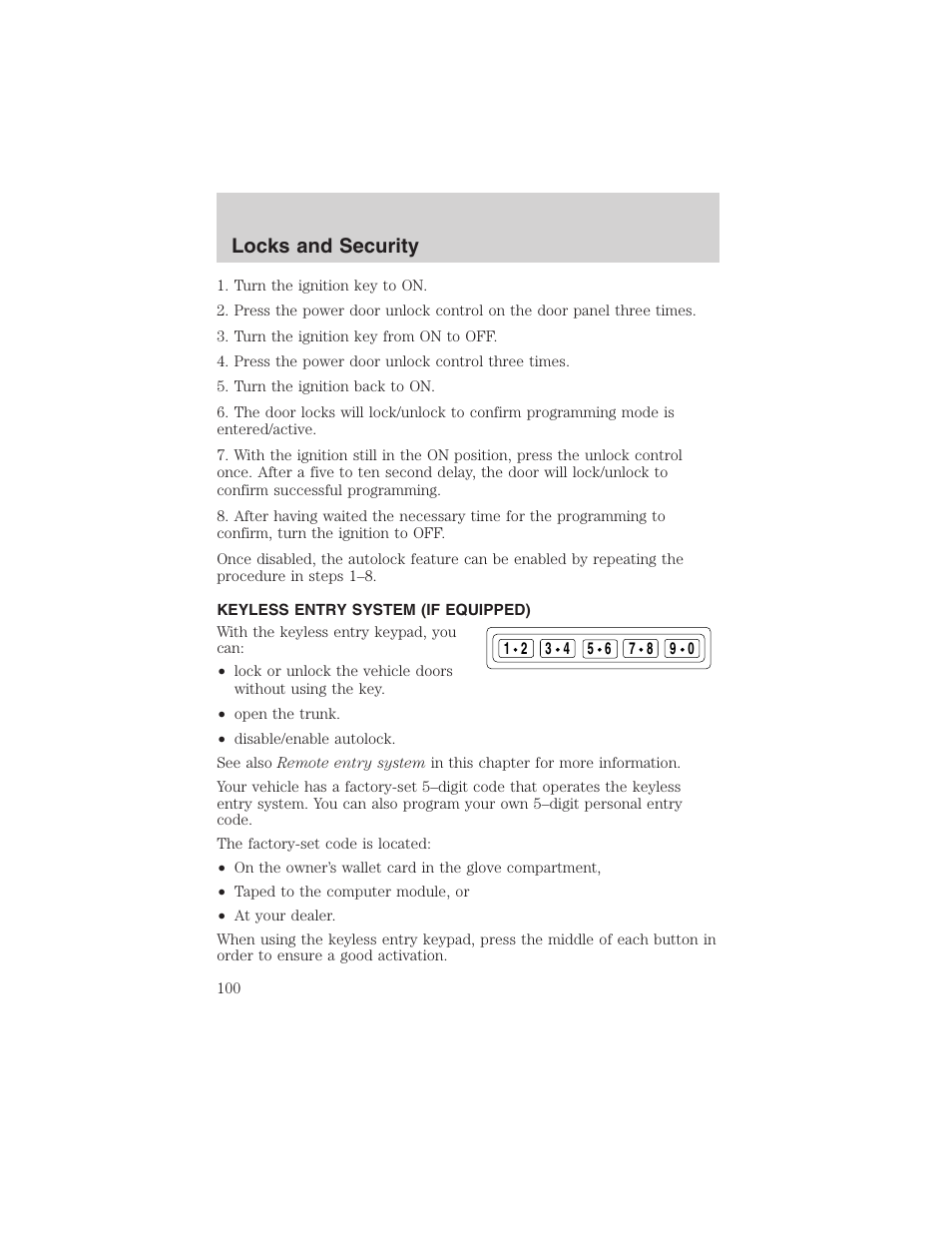 Locks and security | FORD 2003 Crown Victoria v.3 User Manual | Page 100 / 248