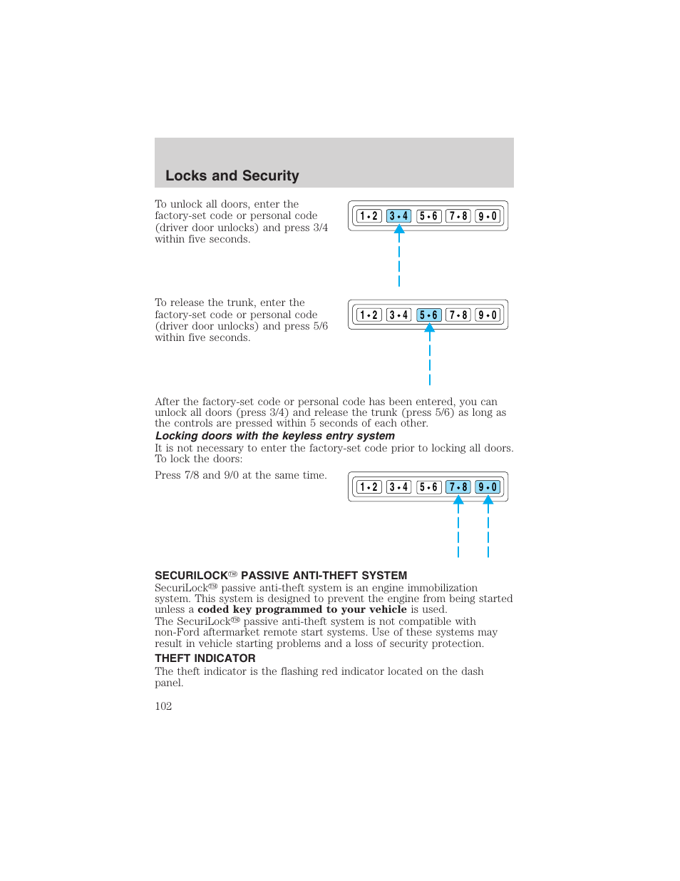 Locks and security | FORD 2003 Crown Victoria v.3 User Manual | Page 102 / 248