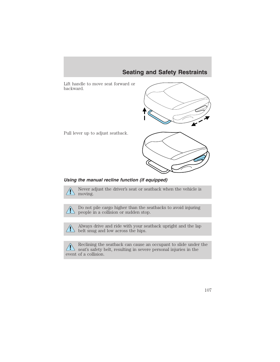 Seating and safety restraints | FORD 2003 Crown Victoria v.3 User Manual | Page 107 / 248