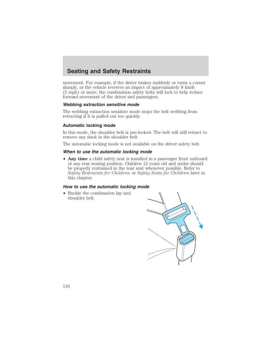 Seating and safety restraints | FORD 2003 Crown Victoria v.3 User Manual | Page 116 / 248