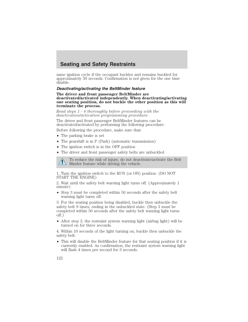 Seating and safety restraints | FORD 2003 Crown Victoria v.3 User Manual | Page 122 / 248