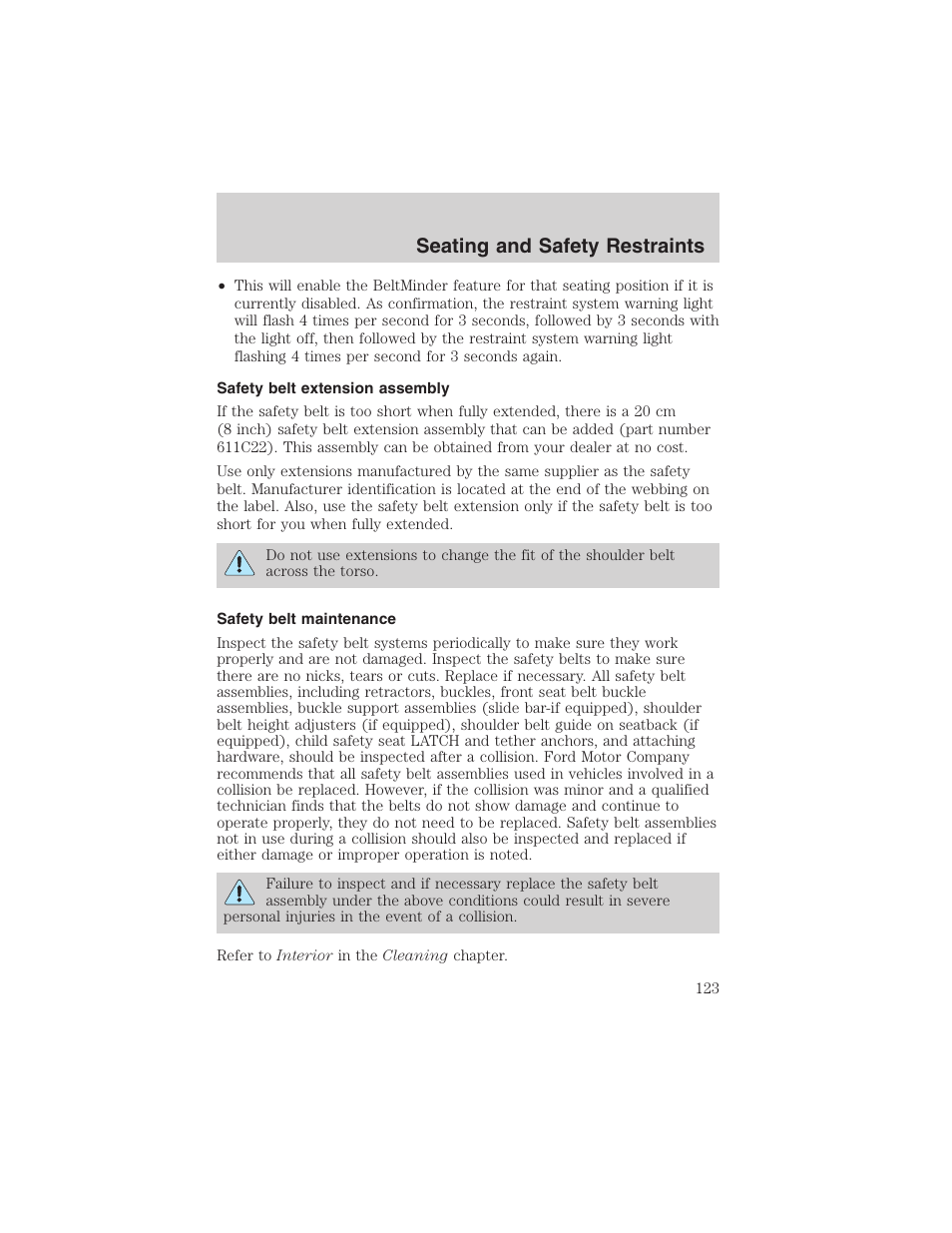 Seating and safety restraints | FORD 2003 Crown Victoria v.3 User Manual | Page 123 / 248