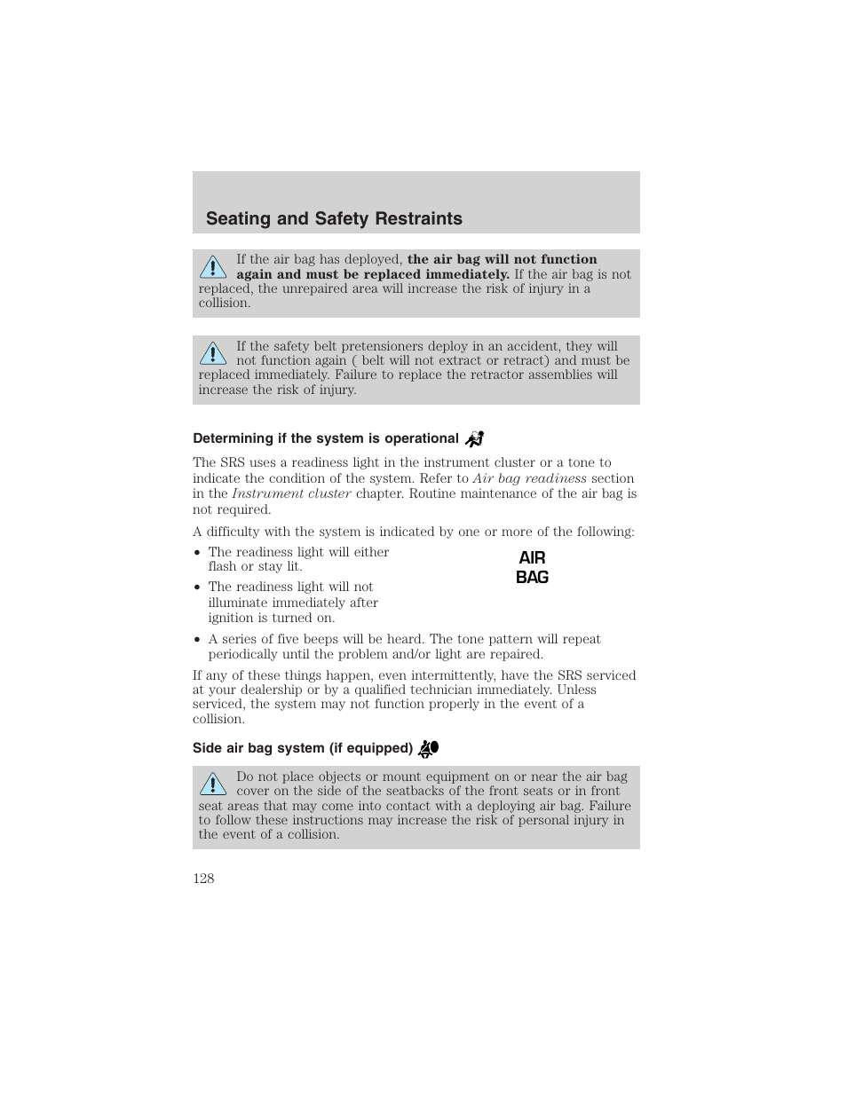 Seating and safety restraints | FORD 2003 Crown Victoria v.3 User Manual | Page 128 / 248