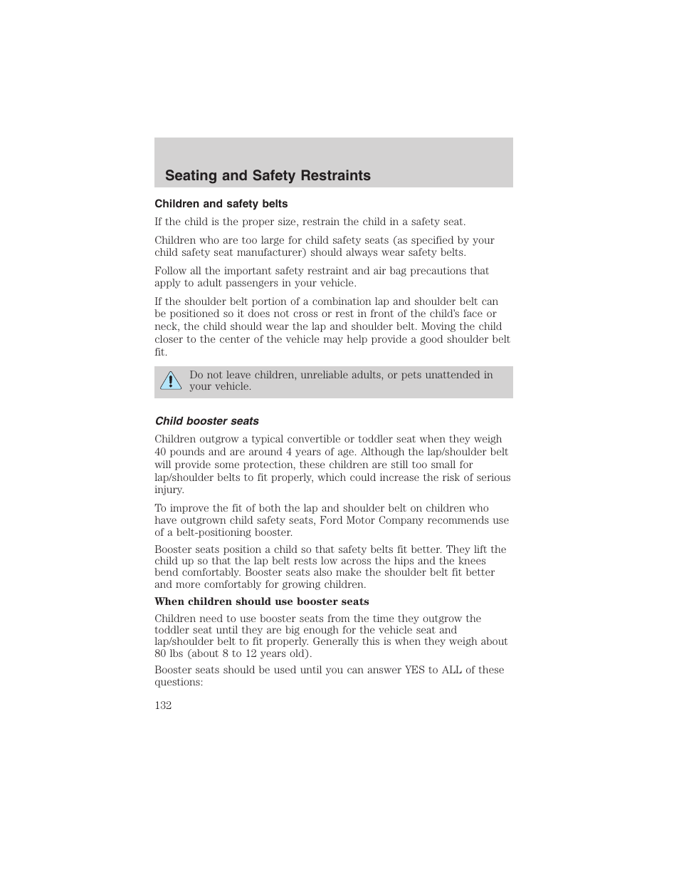 Seating and safety restraints | FORD 2003 Crown Victoria v.3 User Manual | Page 132 / 248