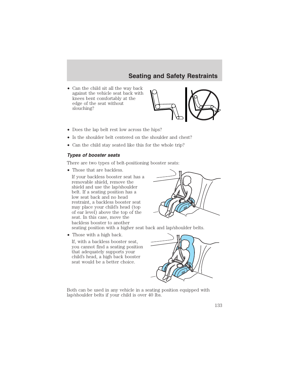 Seating and safety restraints | FORD 2003 Crown Victoria v.3 User Manual | Page 133 / 248