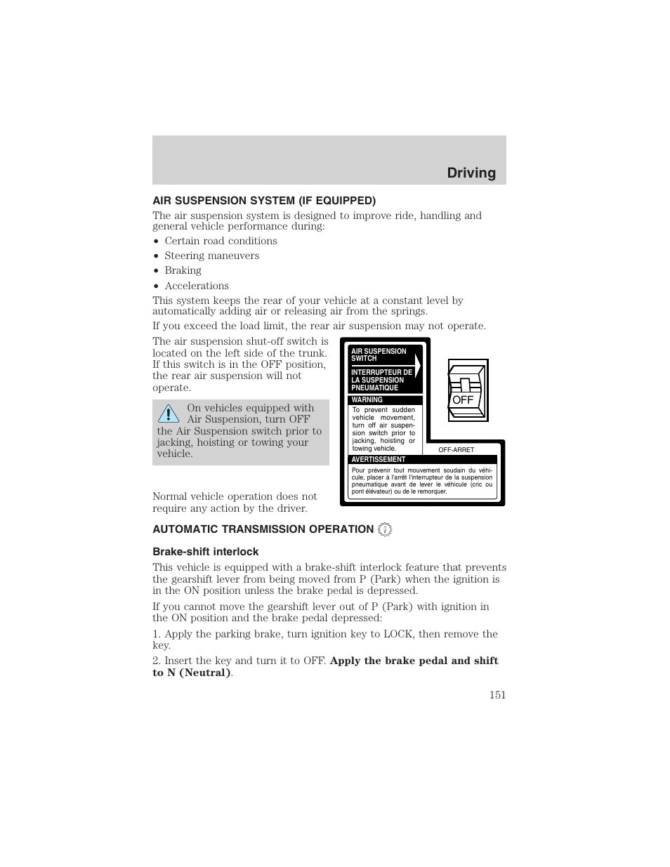 Driving | FORD 2003 Crown Victoria v.3 User Manual | Page 151 / 248