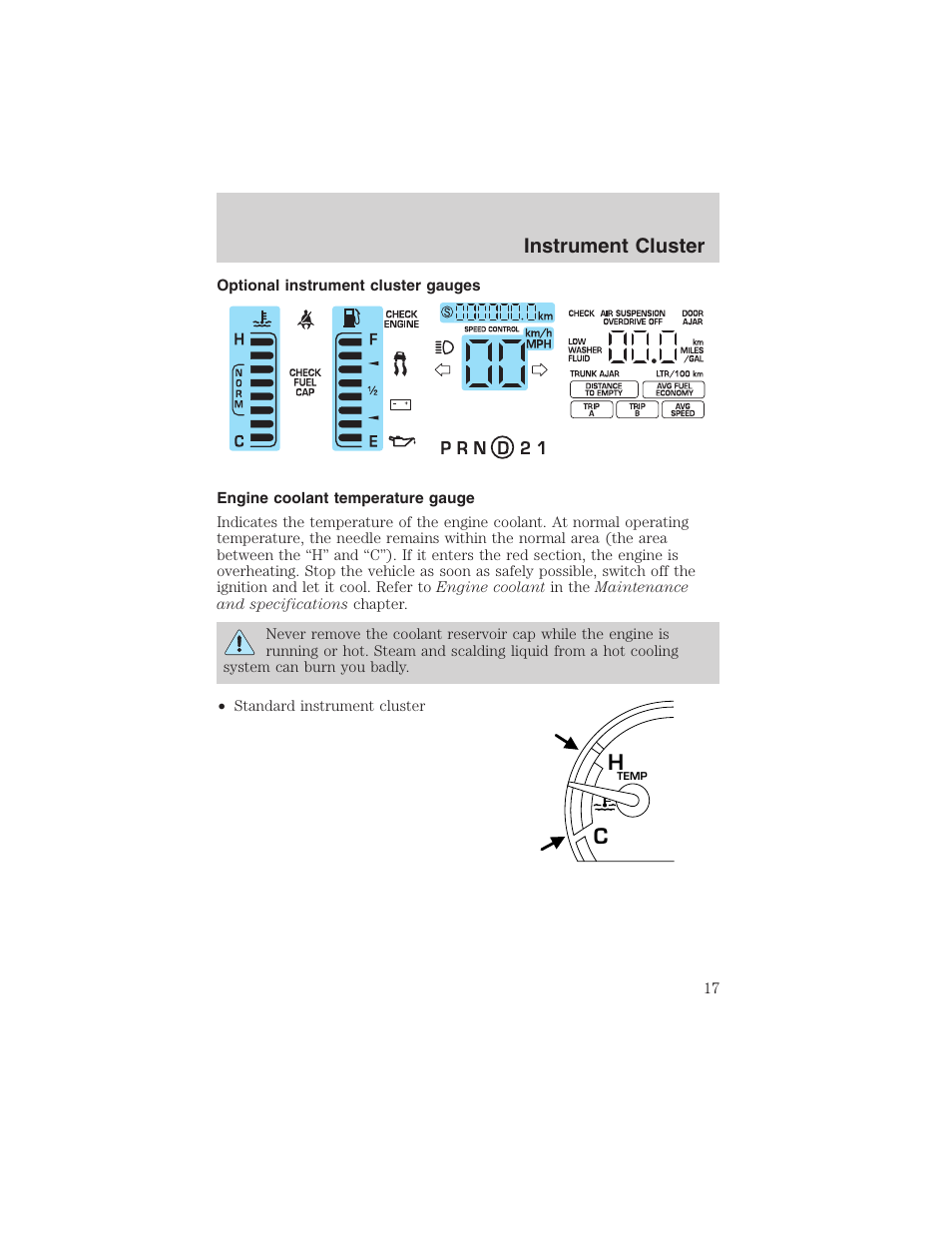 Hc instrument cluster | FORD 2003 Crown Victoria v.3 User Manual | Page 17 / 248