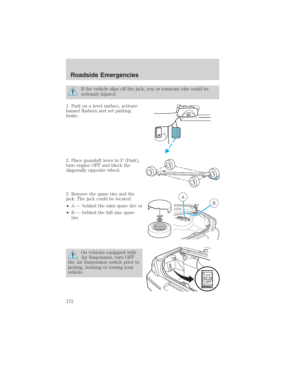 Roadside emergencies | FORD 2003 Crown Victoria v.3 User Manual | Page 172 / 248