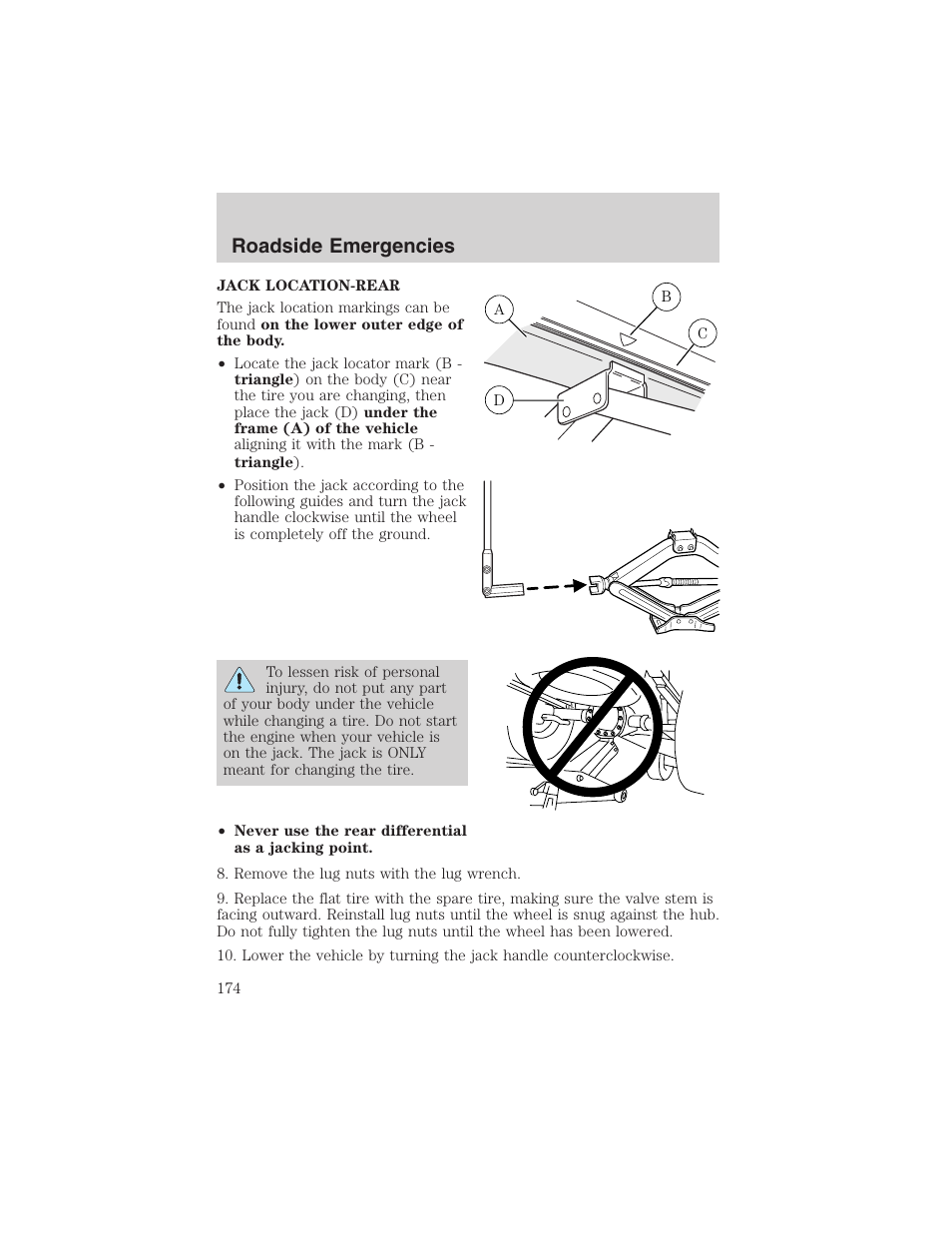 Roadside emergencies | FORD 2003 Crown Victoria v.3 User Manual | Page 174 / 248