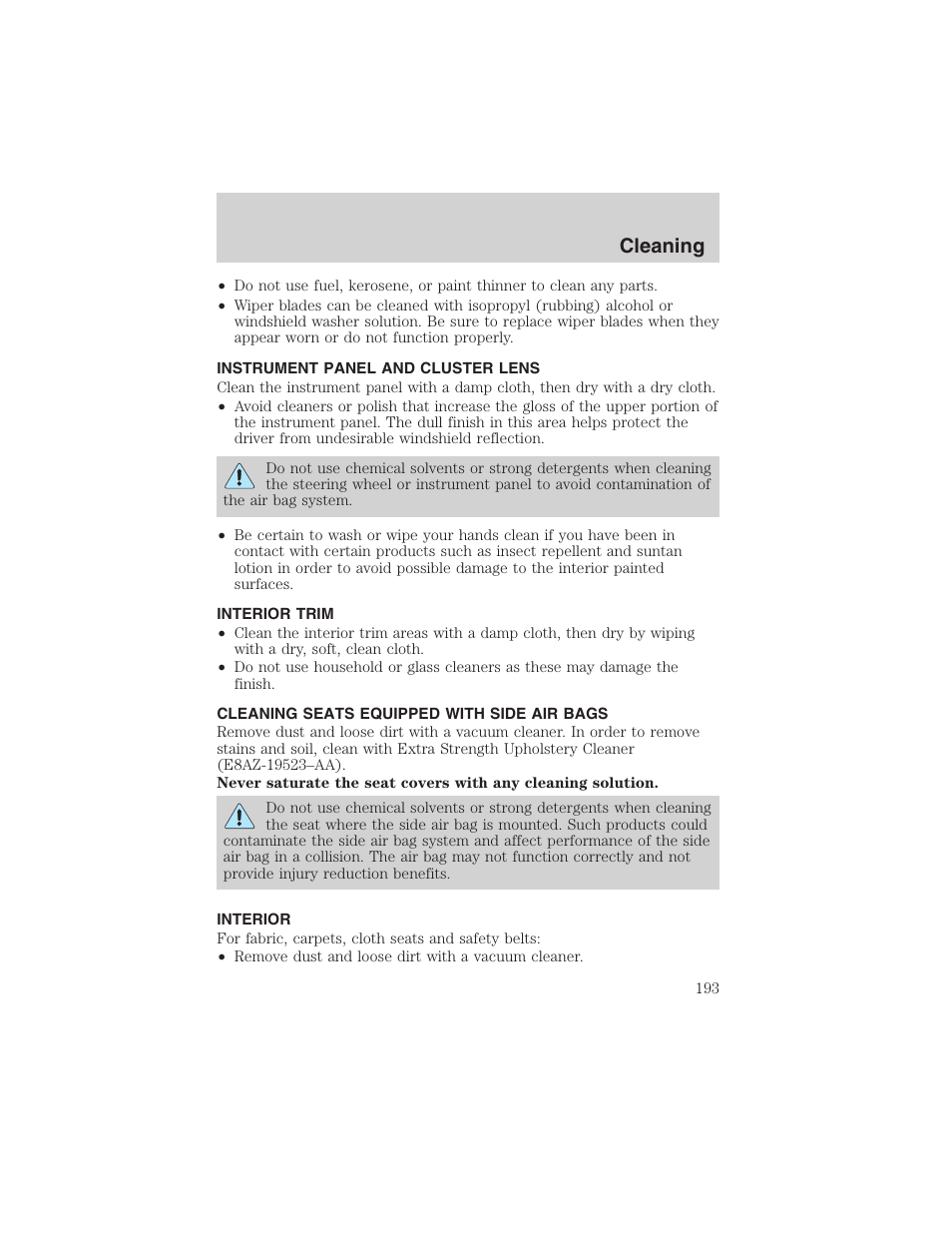 Cleaning | FORD 2003 Crown Victoria v.3 User Manual | Page 193 / 248