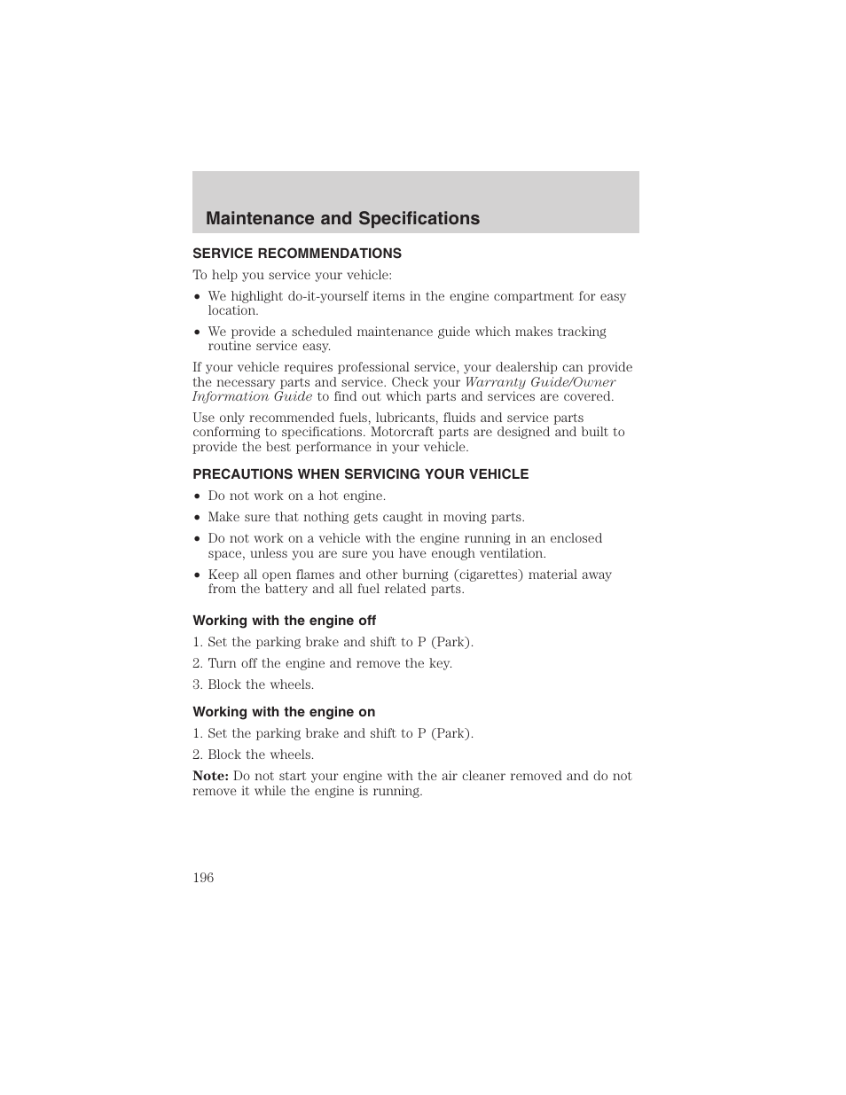 Maintenance and specifications | FORD 2003 Crown Victoria v.3 User Manual | Page 196 / 248