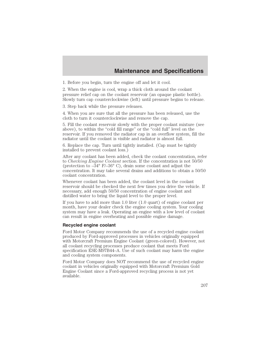 Maintenance and specifications | FORD 2003 Crown Victoria v.3 User Manual | Page 207 / 248