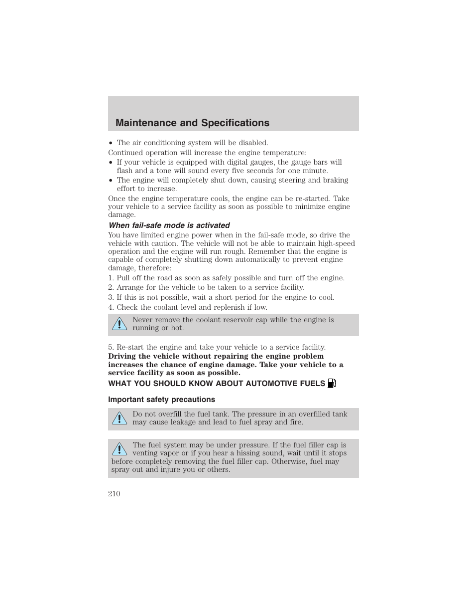 Maintenance and specifications | FORD 2003 Crown Victoria v.3 User Manual | Page 210 / 248