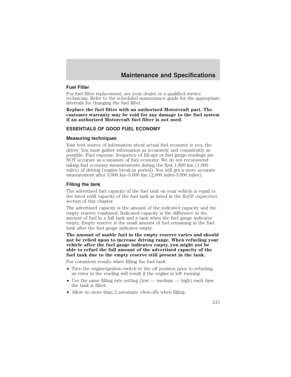 Maintenance and specifications | FORD 2003 Crown Victoria v.3 User Manual | Page 215 / 248