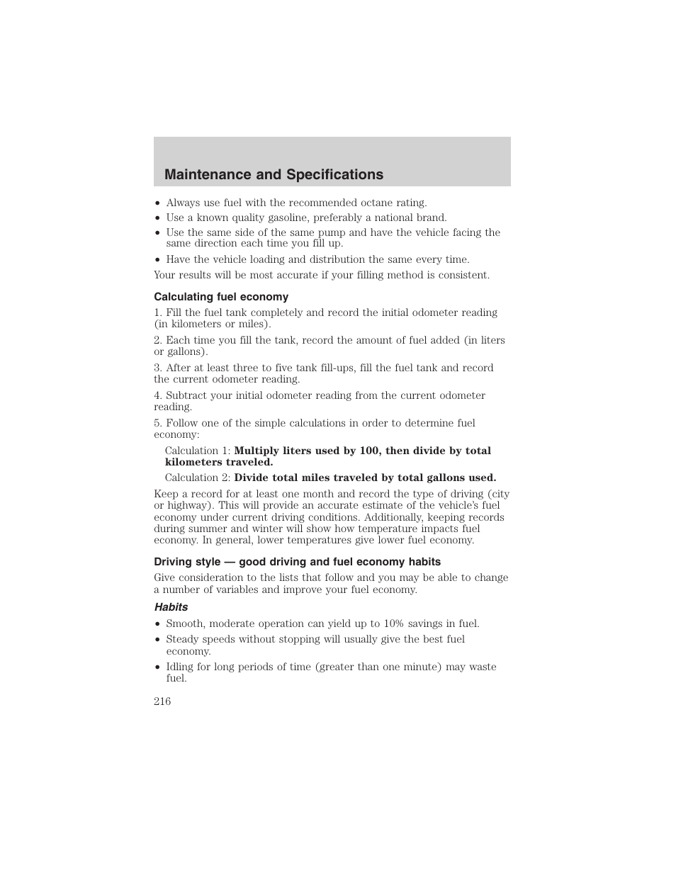 Maintenance and specifications | FORD 2003 Crown Victoria v.3 User Manual | Page 216 / 248