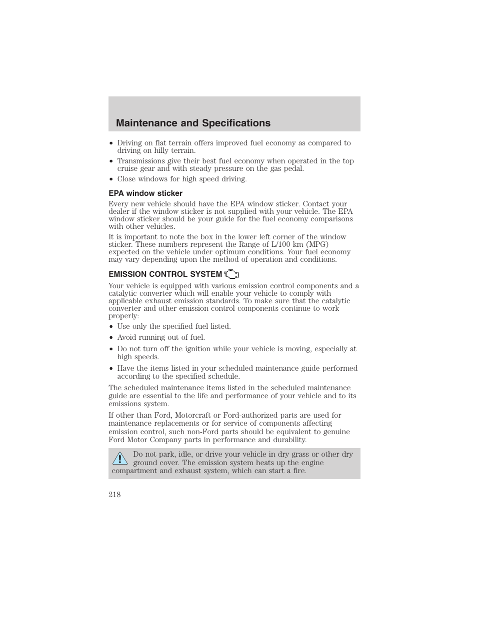 Maintenance and specifications | FORD 2003 Crown Victoria v.3 User Manual | Page 218 / 248