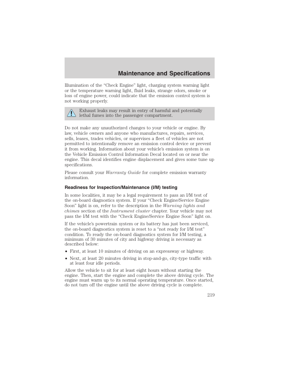 Maintenance and specifications | FORD 2003 Crown Victoria v.3 User Manual | Page 219 / 248