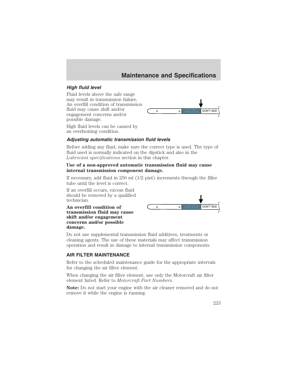 Maintenance and specifications | FORD 2003 Crown Victoria v.3 User Manual | Page 223 / 248