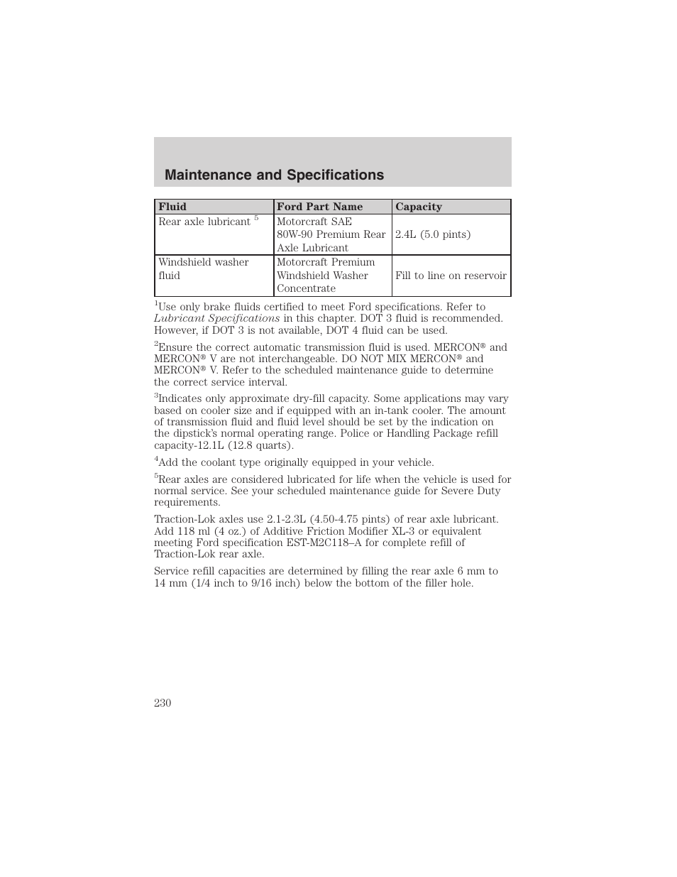Maintenance and specifications | FORD 2003 Crown Victoria v.3 User Manual | Page 230 / 248