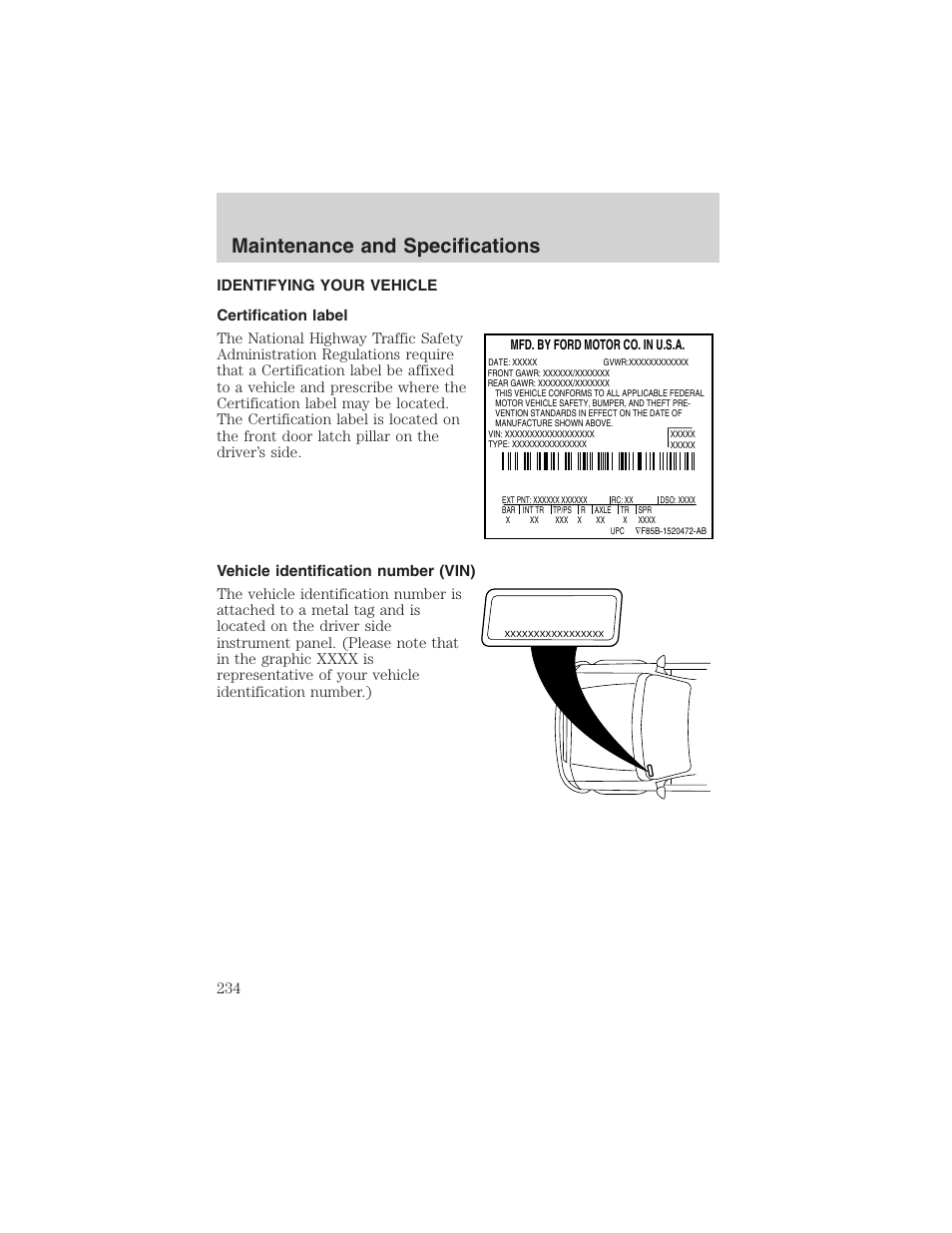 Maintenance and specifications | FORD 2003 Crown Victoria v.3 User Manual | Page 234 / 248