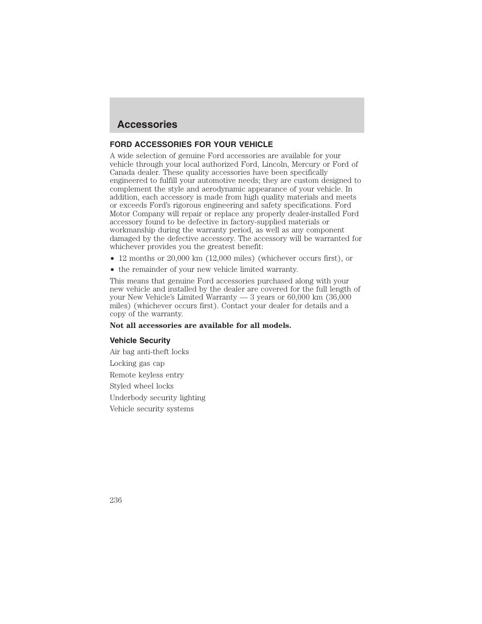 Accessories | FORD 2003 Crown Victoria v.3 User Manual | Page 236 / 248