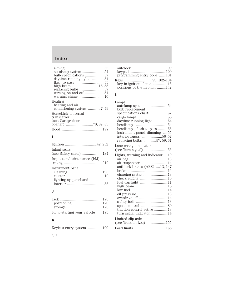 Index | FORD 2003 Crown Victoria v.3 User Manual | Page 242 / 248