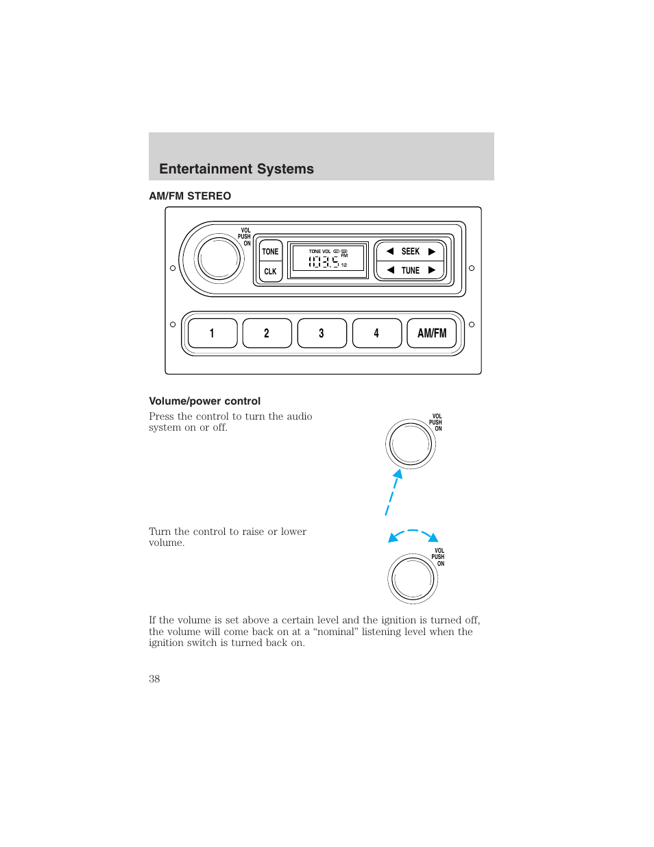 Entertainment systems, 12 3 4 am/fm | FORD 2003 Crown Victoria v.3 User Manual | Page 38 / 248