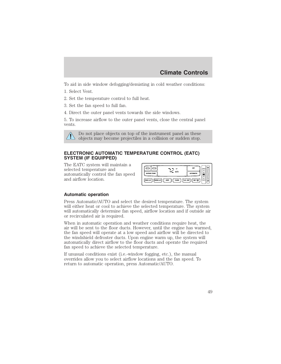 Climate controls | FORD 2003 Crown Victoria v.3 User Manual | Page 49 / 248