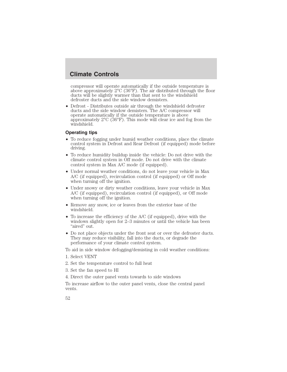 Climate controls | FORD 2003 Crown Victoria v.3 User Manual | Page 52 / 248