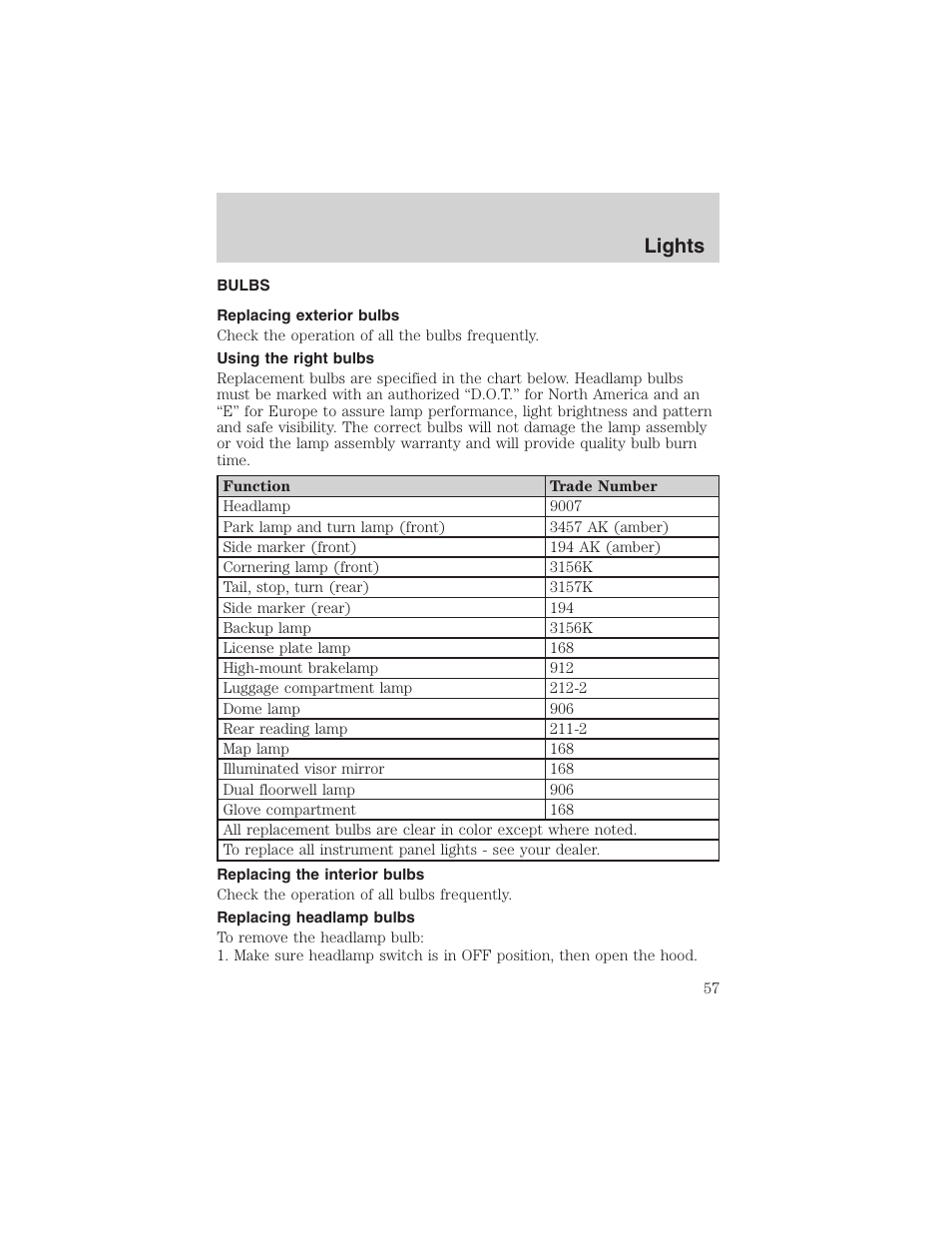 Lights | FORD 2003 Crown Victoria v.3 User Manual | Page 57 / 248