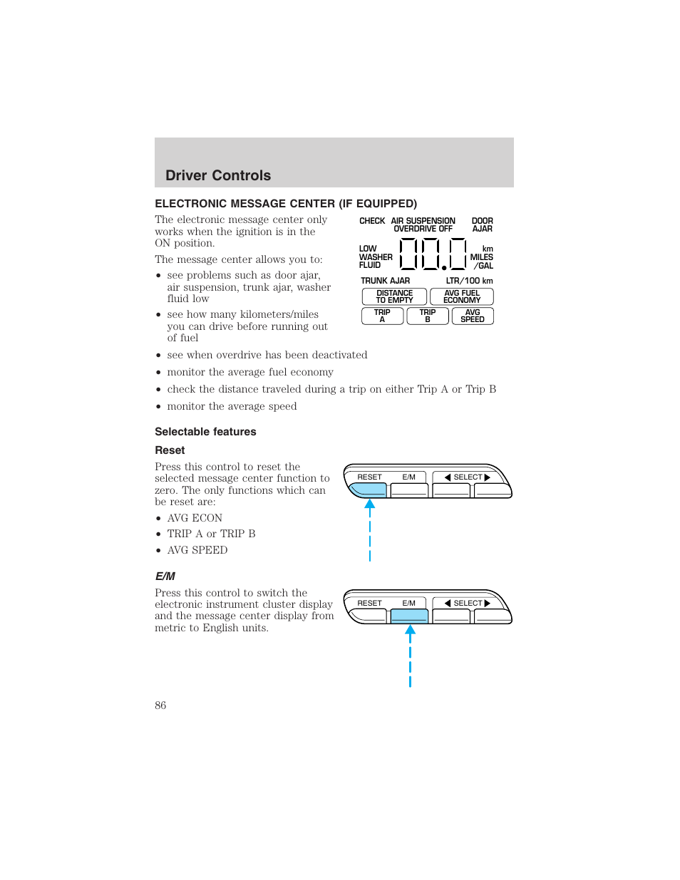 Driver controls | FORD 2003 Crown Victoria v.3 User Manual | Page 86 / 248