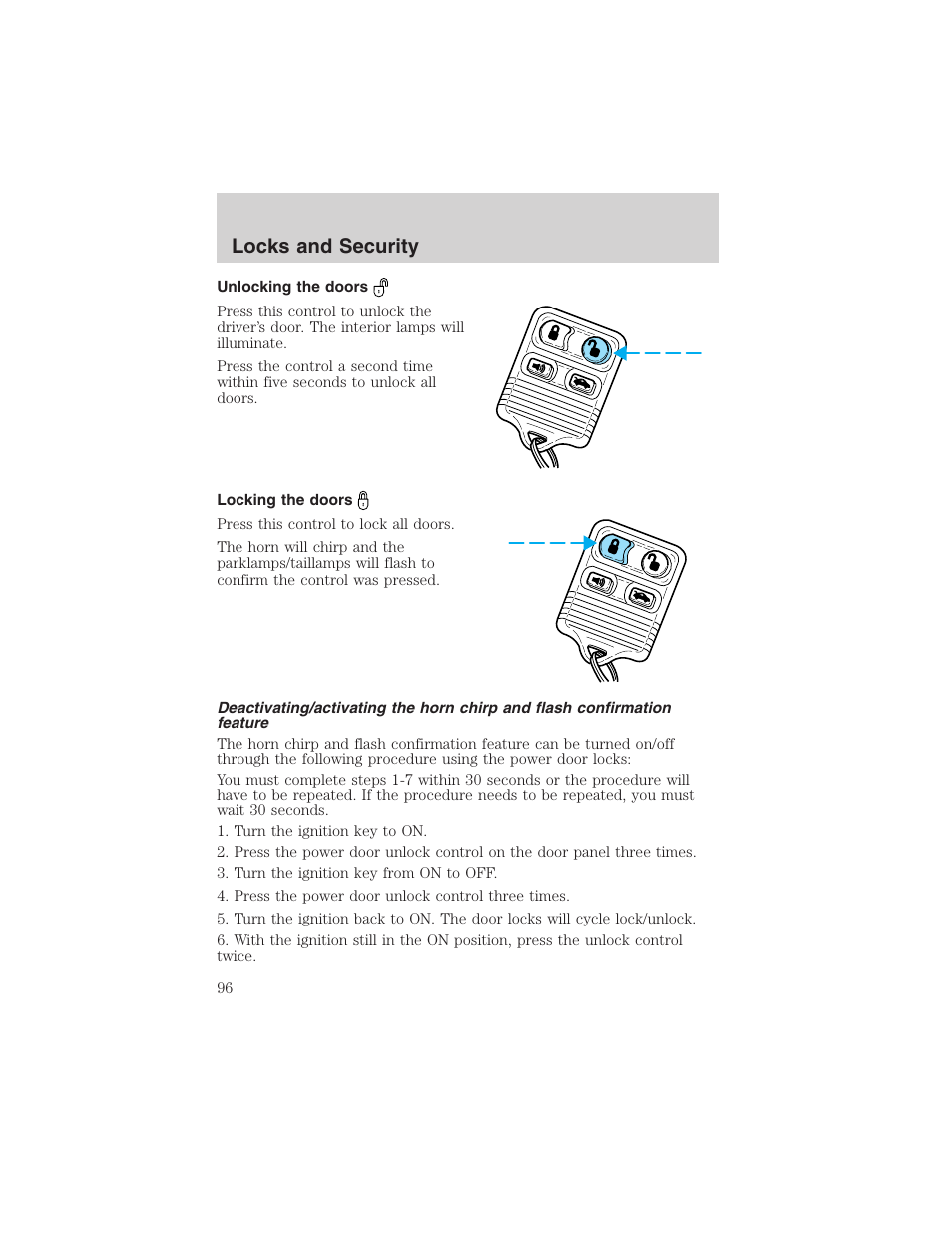 Locks and security | FORD 2003 Crown Victoria v.3 User Manual | Page 96 / 248