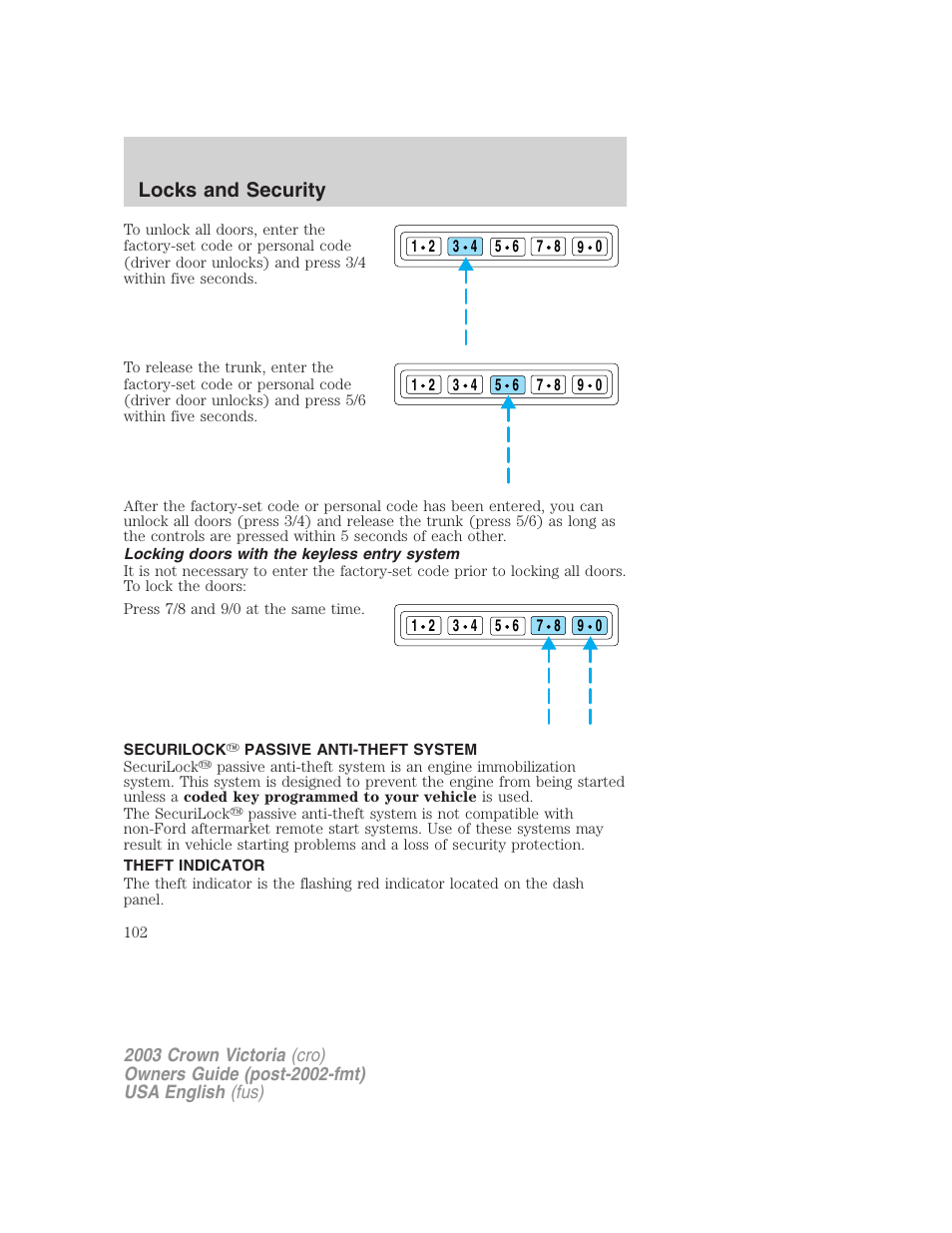 Locks and security | FORD 2003 Crown Victoria v.4 User Manual | Page 102 / 248