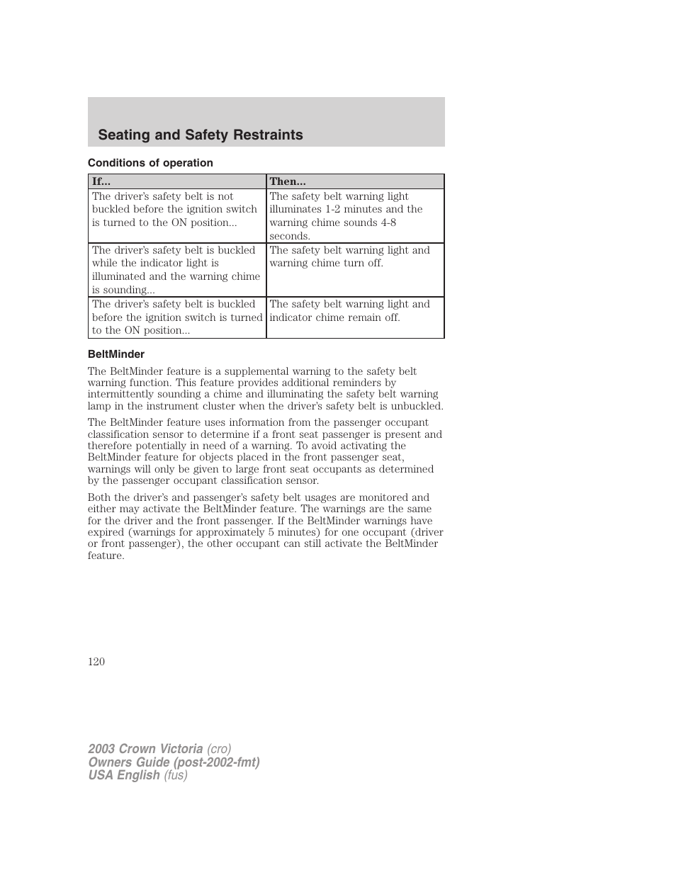 Seating and safety restraints | FORD 2003 Crown Victoria v.4 User Manual | Page 120 / 248