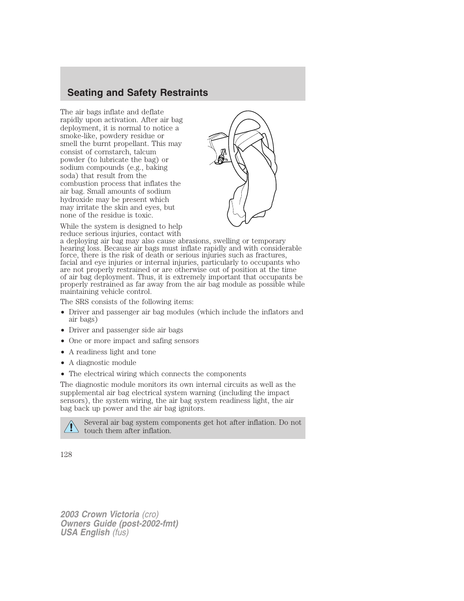 Seating and safety restraints | FORD 2003 Crown Victoria v.4 User Manual | Page 128 / 248