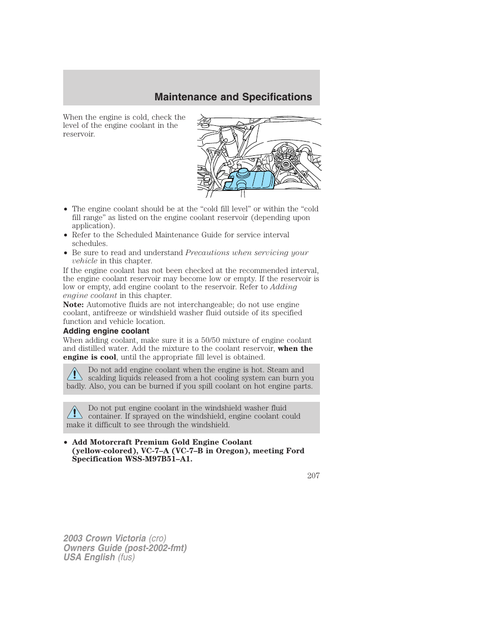 Maintenance and specifications | FORD 2003 Crown Victoria v.4 User Manual | Page 207 / 248