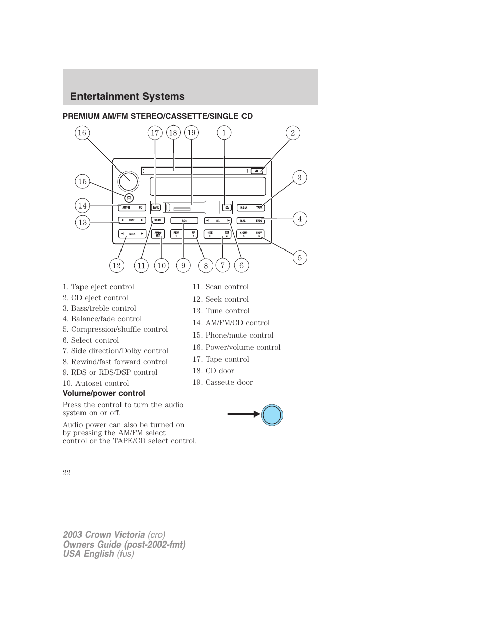 Entertainment systems | FORD 2003 Crown Victoria v.4 User Manual | Page 22 / 248