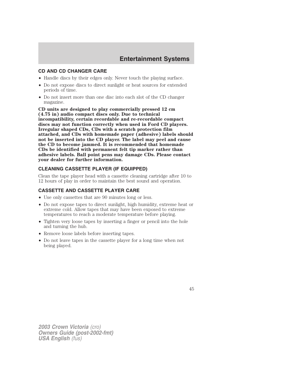 Entertainment systems | FORD 2003 Crown Victoria v.4 User Manual | Page 45 / 248