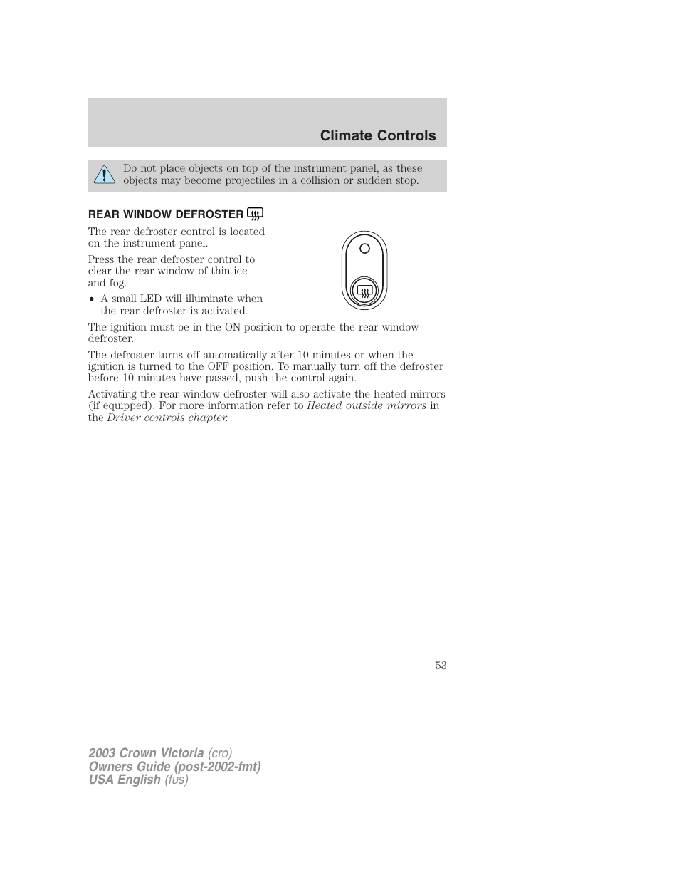 Climate controls | FORD 2003 Crown Victoria v.4 User Manual | Page 53 / 248