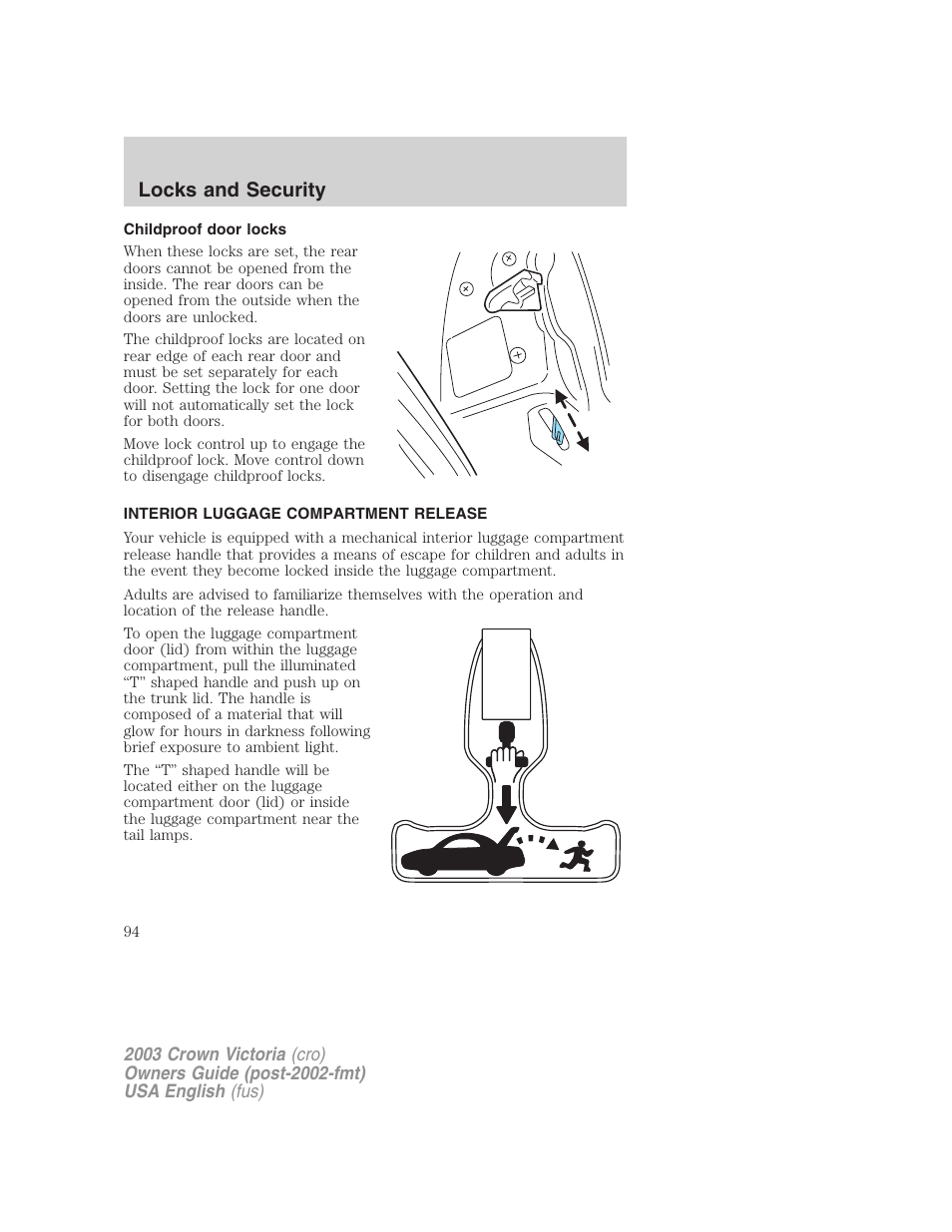 Locks and security | FORD 2003 Crown Victoria v.4 User Manual | Page 94 / 248