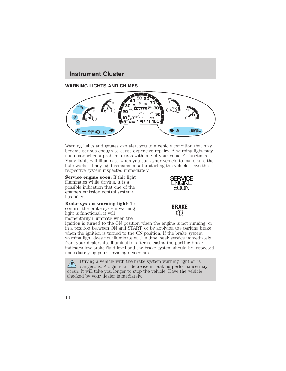Instrument cluster | FORD 2003 E-550 v.1 User Manual | Page 10 / 232