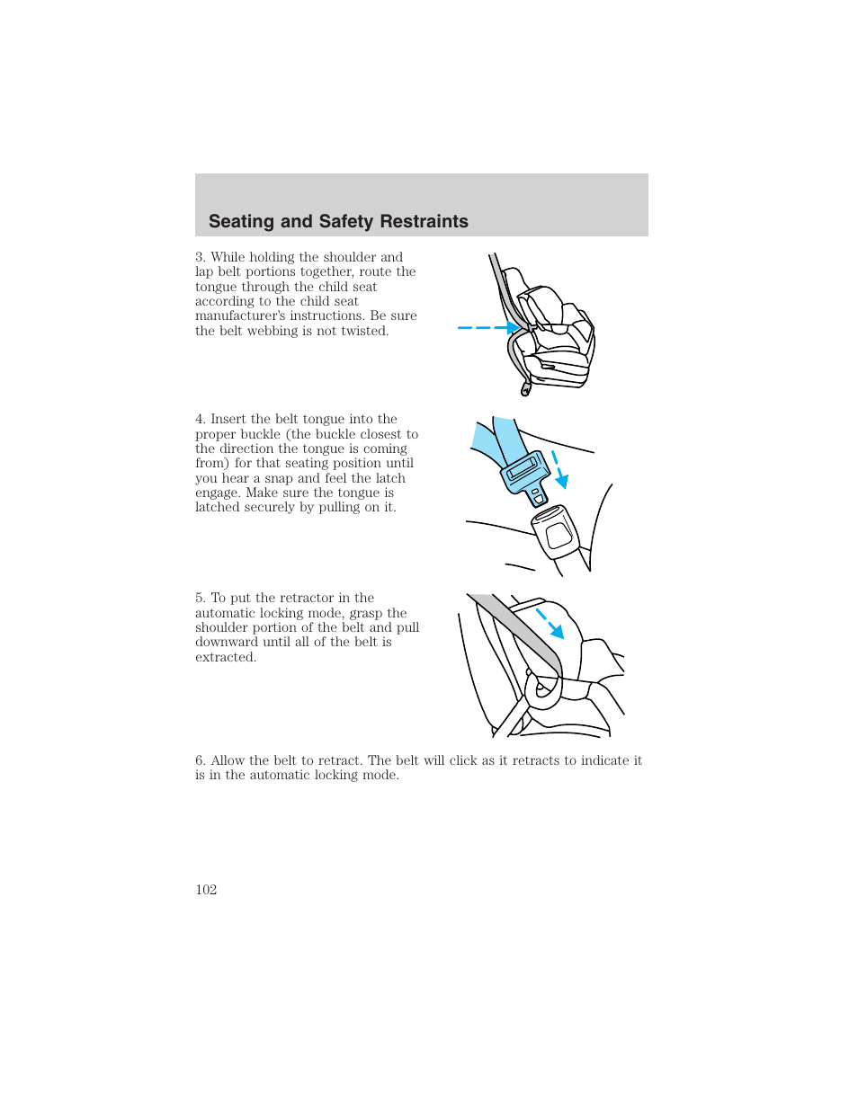 Seating and safety restraints | FORD 2003 E-550 v.1 User Manual | Page 102 / 232