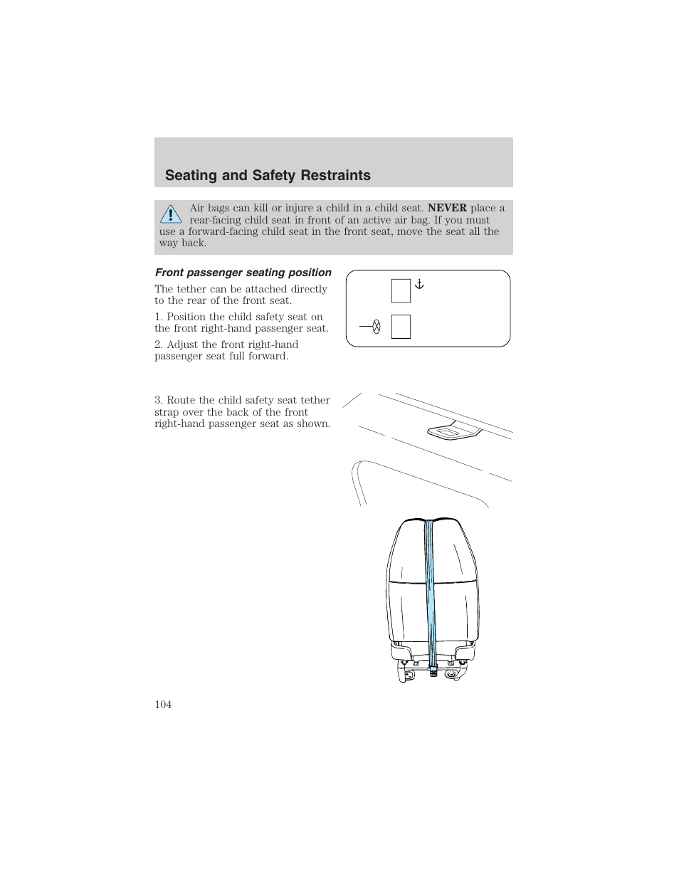 Seating and safety restraints | FORD 2003 E-550 v.1 User Manual | Page 104 / 232