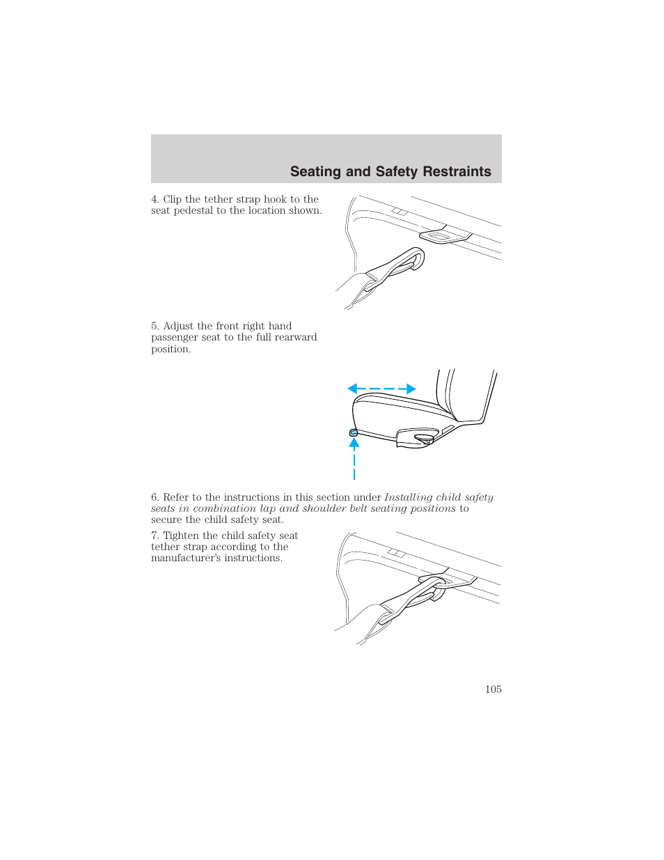 Seating and safety restraints | FORD 2003 E-550 v.1 User Manual | Page 105 / 232